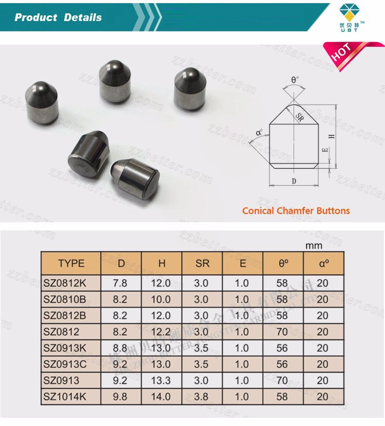 High Quality Tungsten Carbide Inserts Buttons with Conical Chamfer