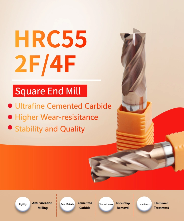 Tungsten Carbide HRC55 End Mills 4 Flute Flat Cemented Carbide End Mill Cutting Tools