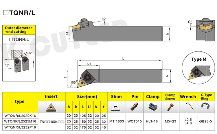 Wtqnr Series Cutting Tool Holder Use Tnmg160404 Tnmg160408 Carbide Insert