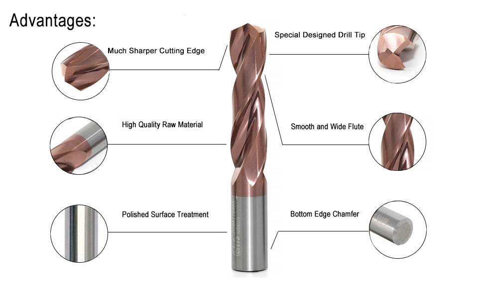 2 Flute CNC Tungsten Carbide Coolant 3D Tialn Coating Twist Drill Bit for Matel Stainless Steel