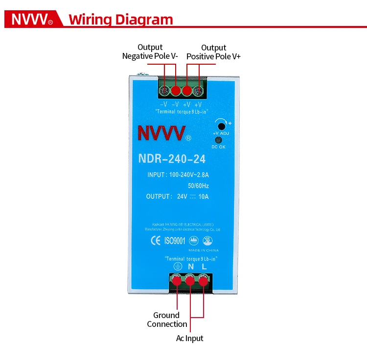 Ndr-240W-24V DIN Rail Switching Power Supply AC-DC LED Power Supply SMPS