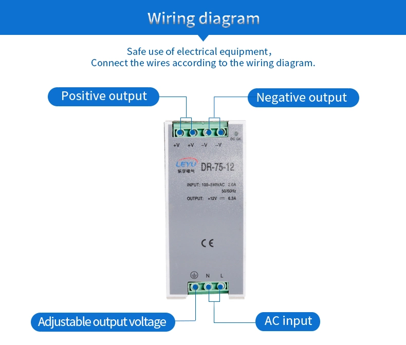 Hot Selling Dr-75-12 75W 12V DC DIN Rail Power Supply