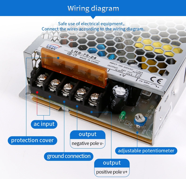 Lrs-75 Small Size Power Supply 110V 220V AC to DC 12V 24V 48V LED Strip Power Supply