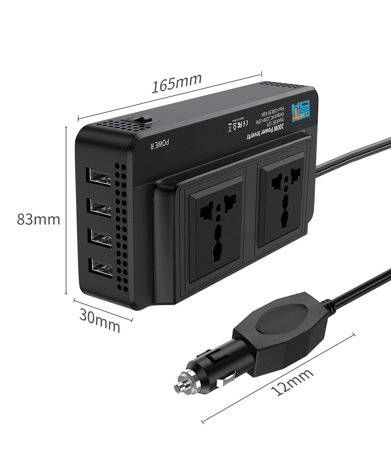 200W Car Power Inverter 12V 24V to 220V Car Inverter 5V USB Ports Pure Sine Wave Inverter for Car