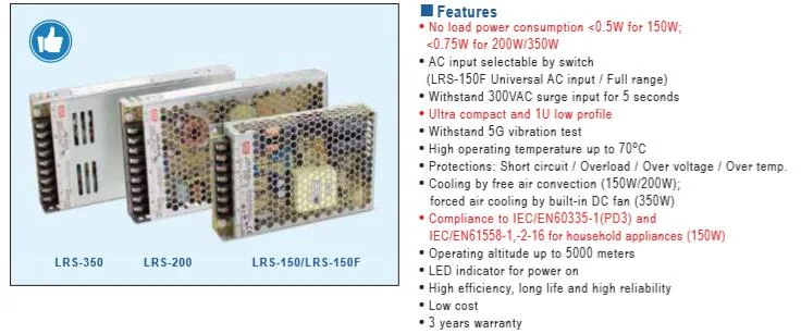 Meanwell Lrs-350-24 AC Variable Switchig Power Supply 24V 20A for LED Light