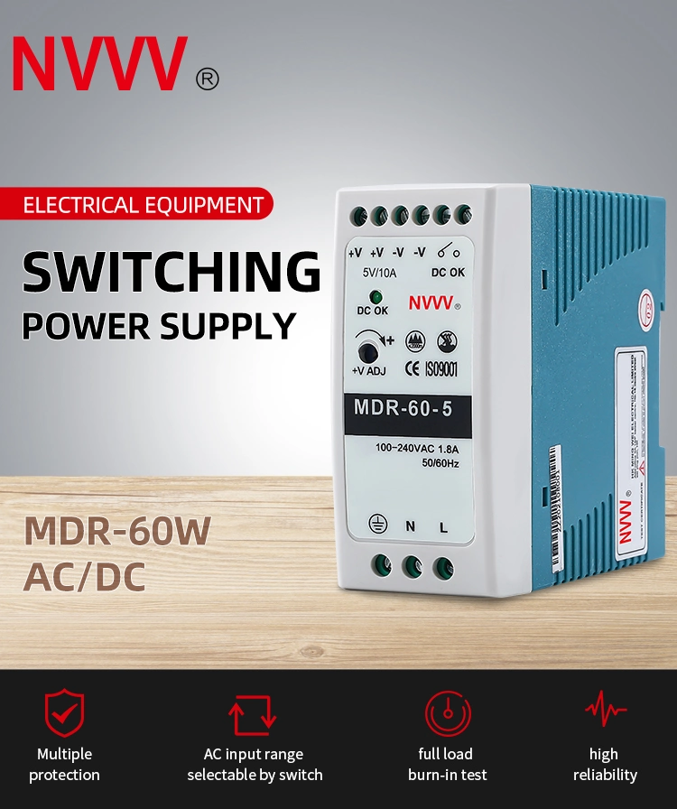 Mdr-60W-5V DIN Rail Power Supply 5V 10A AC-DC Switching Power Supply