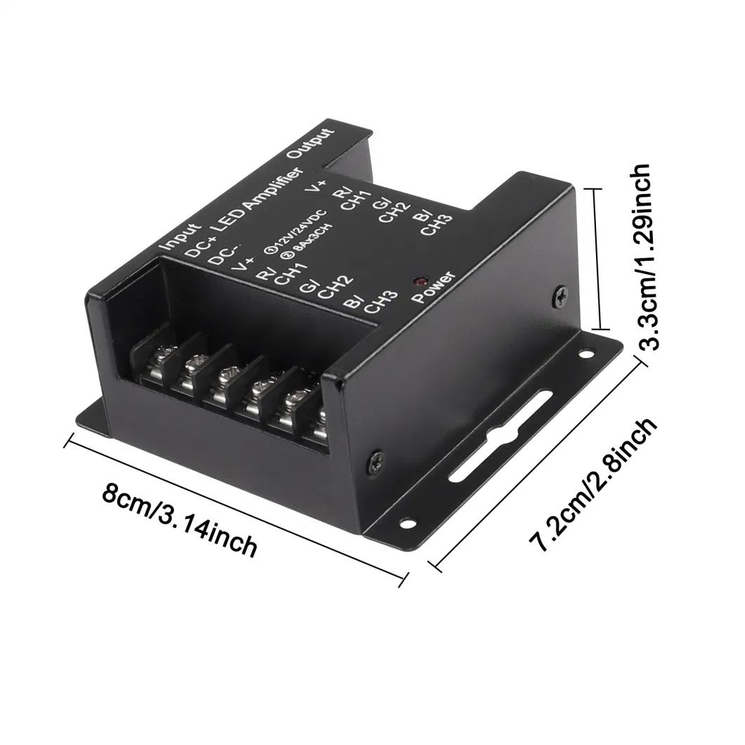 RGB LED Amplifier 3-Channel Signal Repeater DC 12V-24V 8A/CH Dimmer Power Amplifier Controller for LED Strip Lights