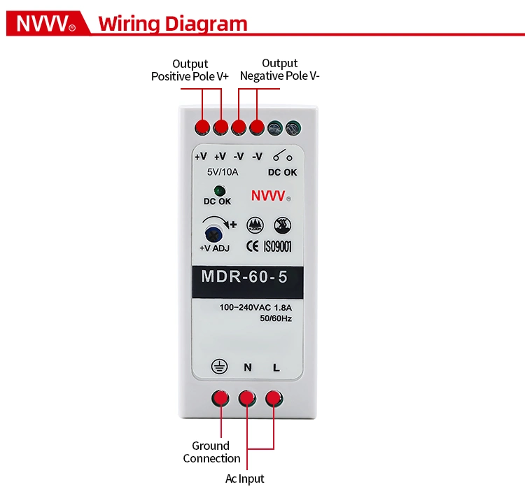 Mdr-60W-5V DIN Rail Power Supply 5V 10A AC-DC Switching Power Supply