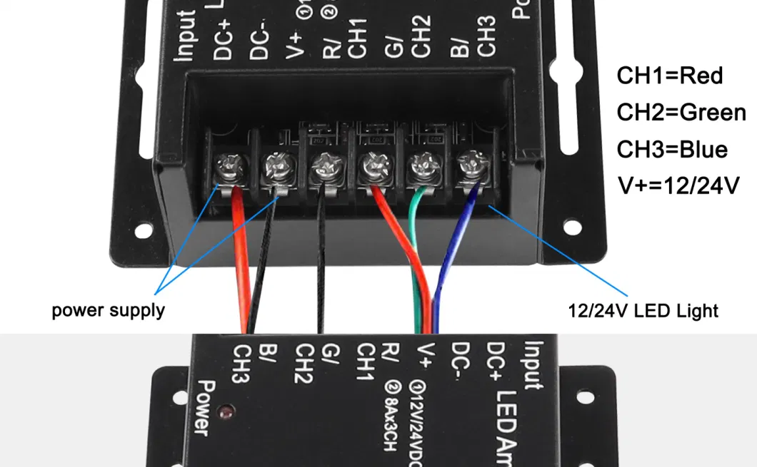 RGB LED Amplifier 3-Channel Signal Repeater DC 12V-24V 8A/CH Dimmer Power Amplifier Controller for LED Strip Lights