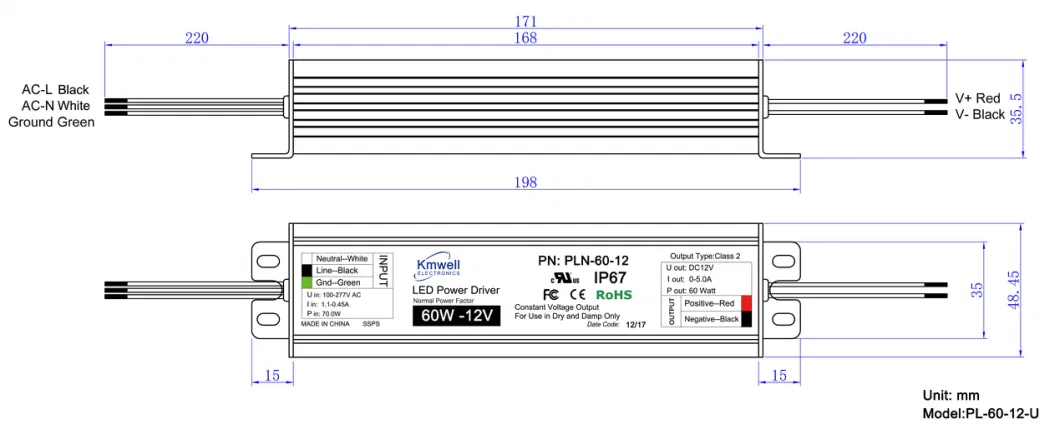 Power Adapter DC Output SMPS Single Output Pln-60-48 LED Lighting Power Supply for Outdoor Sign