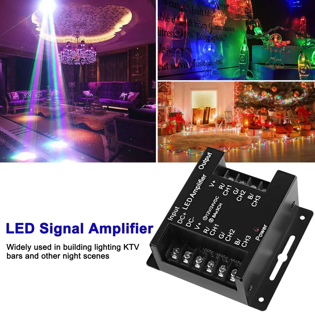 RGB LED Amplifier 3-Channel Signal Repeater DC 12V-24V 8A/CH Dimmer Power Amplifier Controller for LED Strip Lights