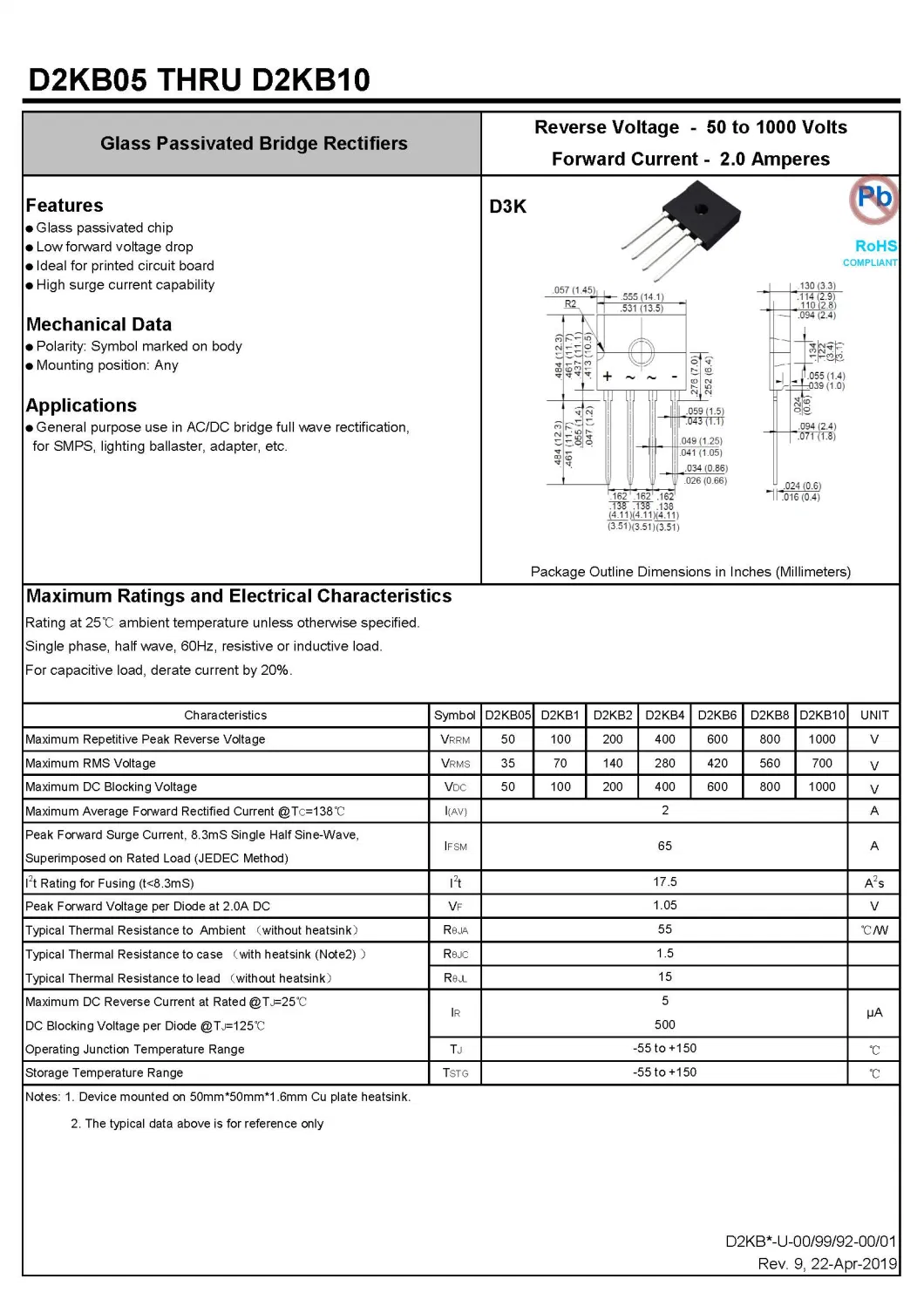 Glass Passivated Bridge Rectifiers D2KB8