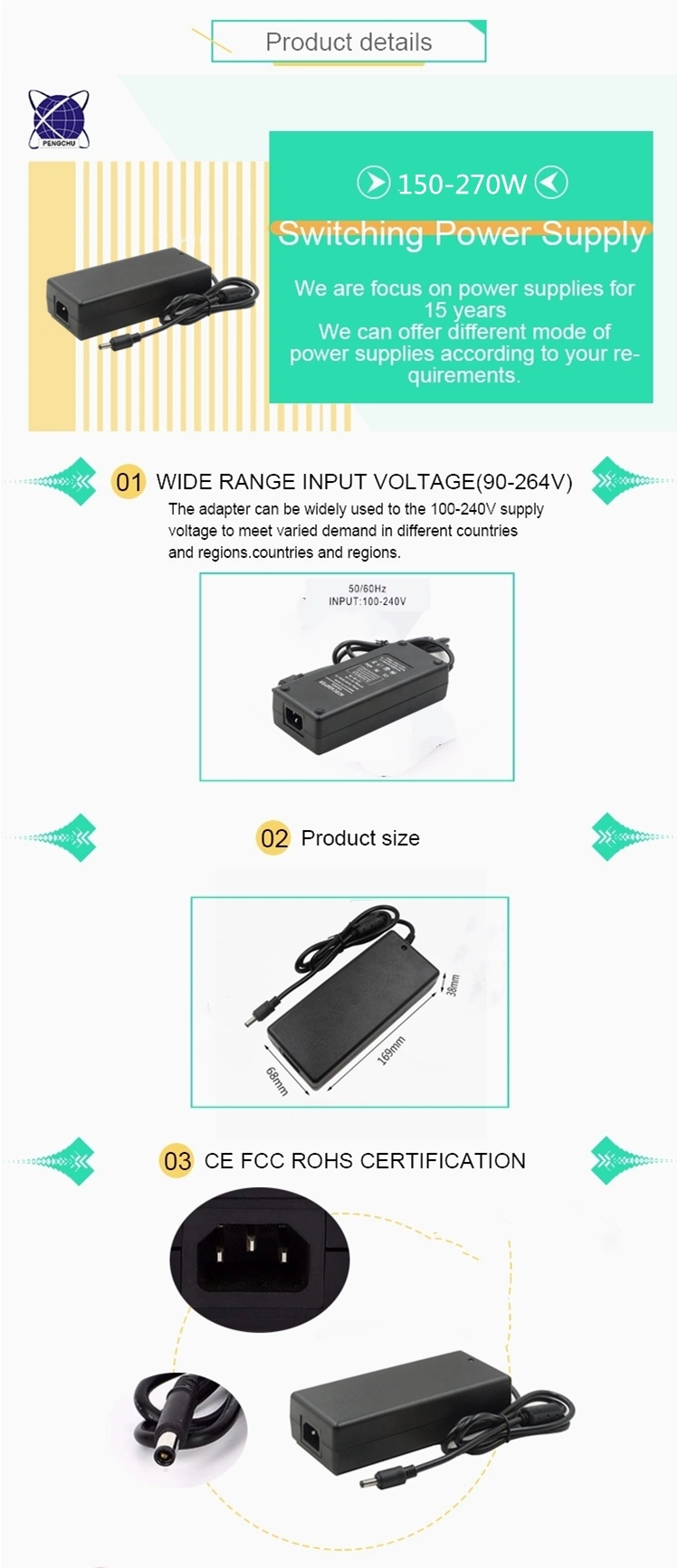 Fanless Silent 240W SMPS Power Adapter 24 Volt 10 AMP DC Power Supply with Round Head 4 Pin