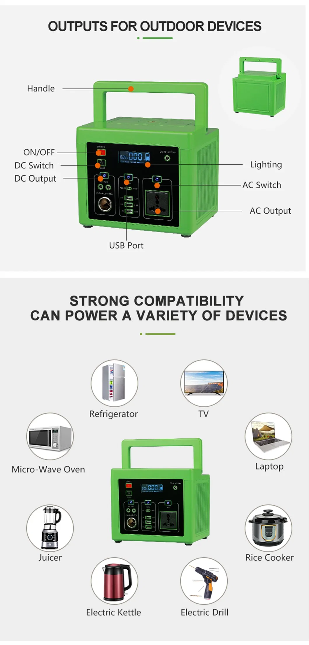 Portable 500W High Efficiency Multipurpose LED Power Energy Bank Strong Emergency Prevention Power Supply Solar Generator