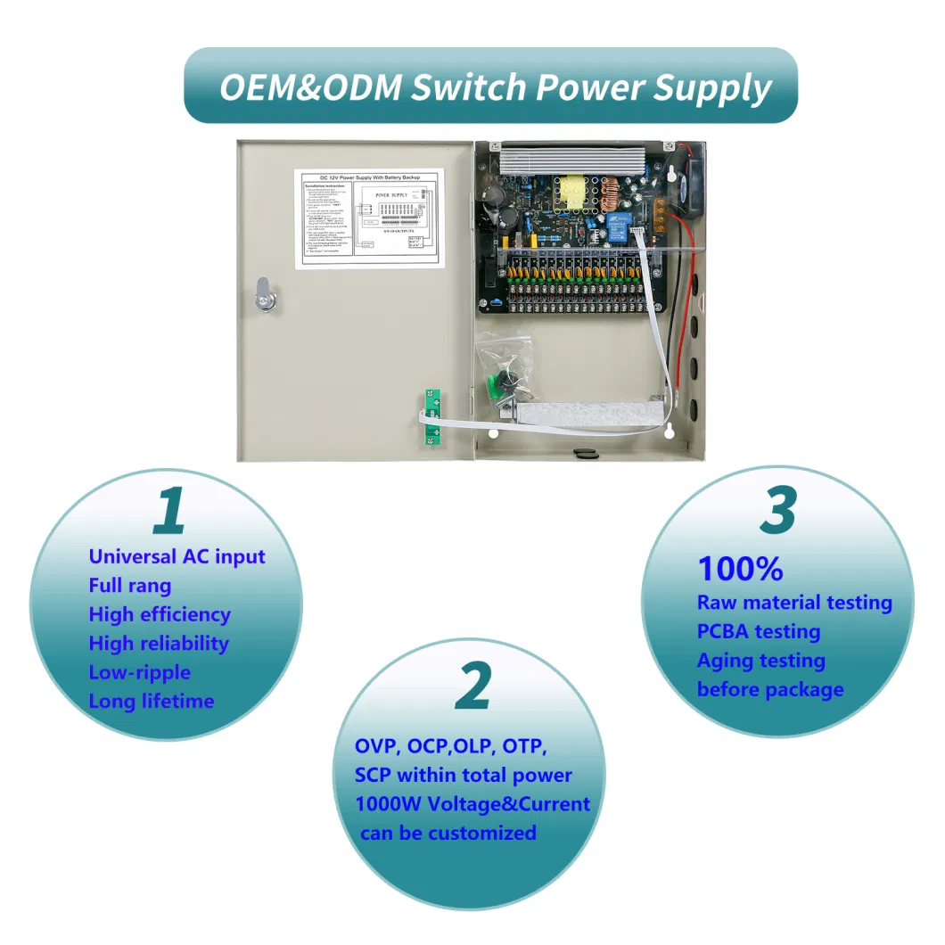 UPS Battery Backup 12V 30A 18CH Fused Outputs UPS Power Supply with 12V7ah Battery for CCTV Security Monitoring Camera