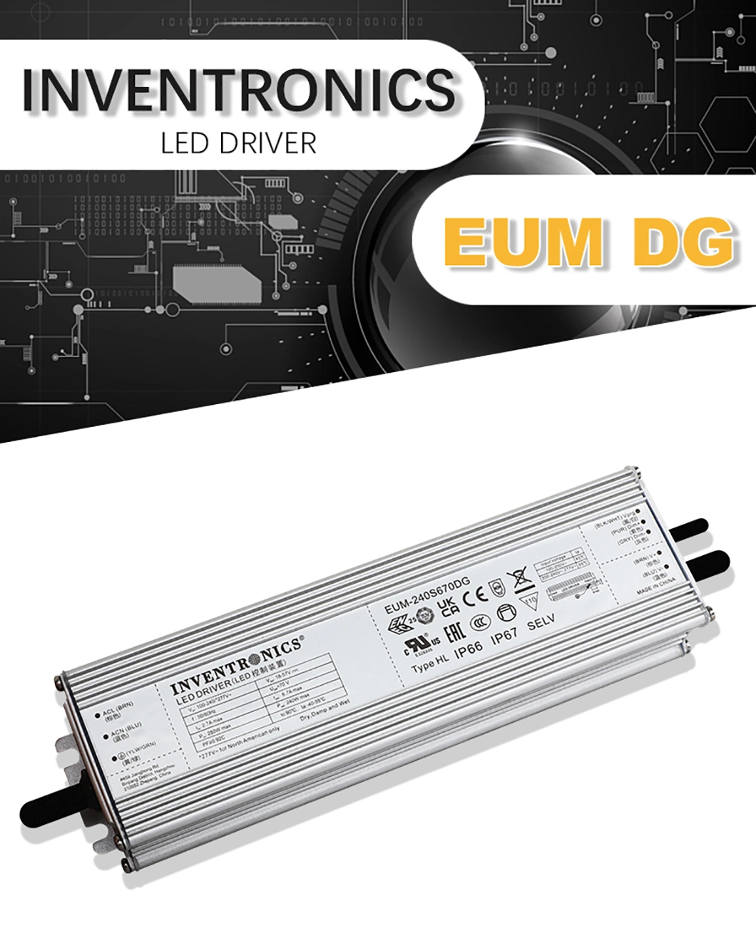 New Design Inventronics IP66 Dimmable LED Driver with Isolated 1-5V/1-10V/10V PWM/3-Timer-Modes