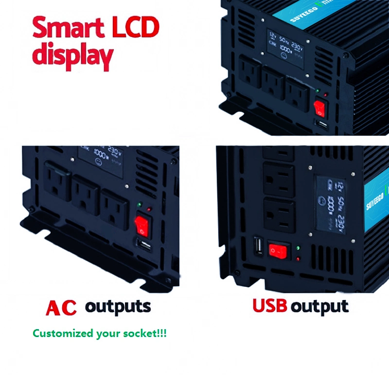 Suyeego Pure Sine Wave Inverter Home Use DC 12V 24V to AC 110V 220V Inverter 3000W 3kw UPS with AC Battery Charger