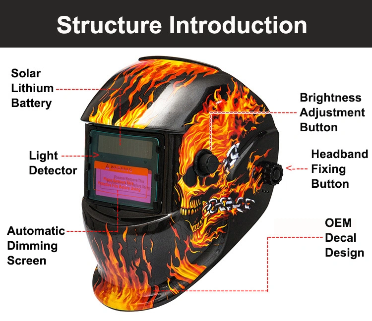 Rhk OEM Custom Stickers MIG TIG Solar Powered Auto Darkening Safety Automatic Welding Helmet with Decals