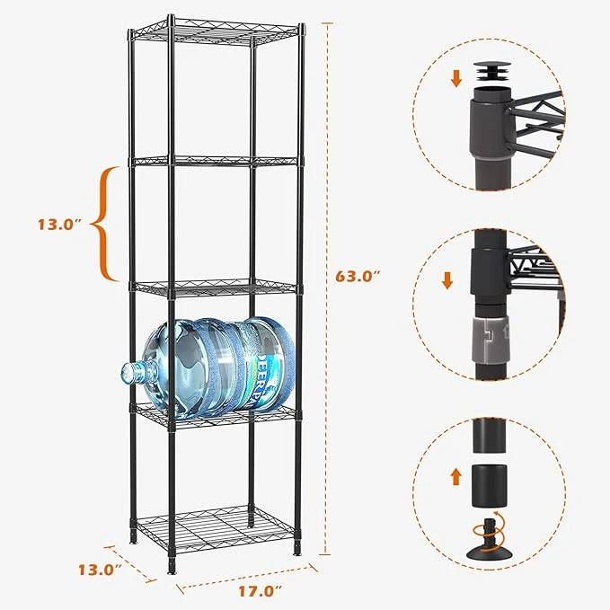 Wire Shelving Steel Rack Adjustable Unit Shelf Storage Shelves Holders &amp; Racks for Laundry Bathroom Kitchen Pantry Closet