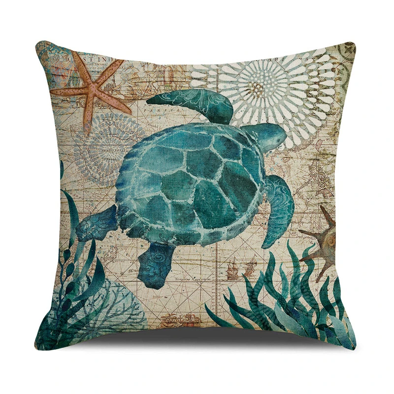 Modern Ocean Design Cushion Cover, Animal Design Printing Linen Look Cushion Cover