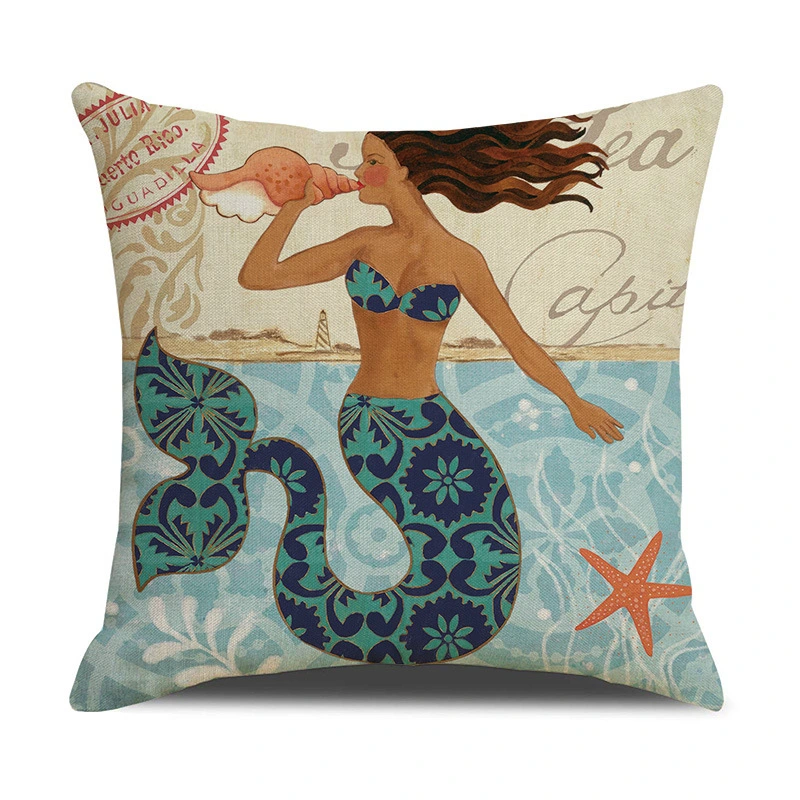 Modern Ocean Design Cushion Cover, Animal Design Printing Linen Look Cushion Cover