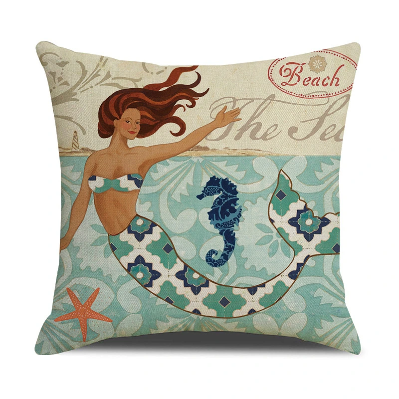 Modern Ocean Design Cushion Cover, Animal Design Printing Linen Look Cushion Cover