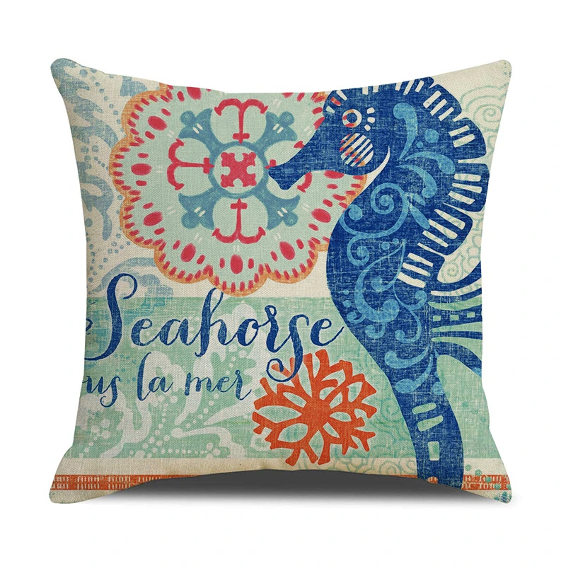 Modern Ocean Design Cushion Cover, Animal Design Printing Linen Look Cushion Cover