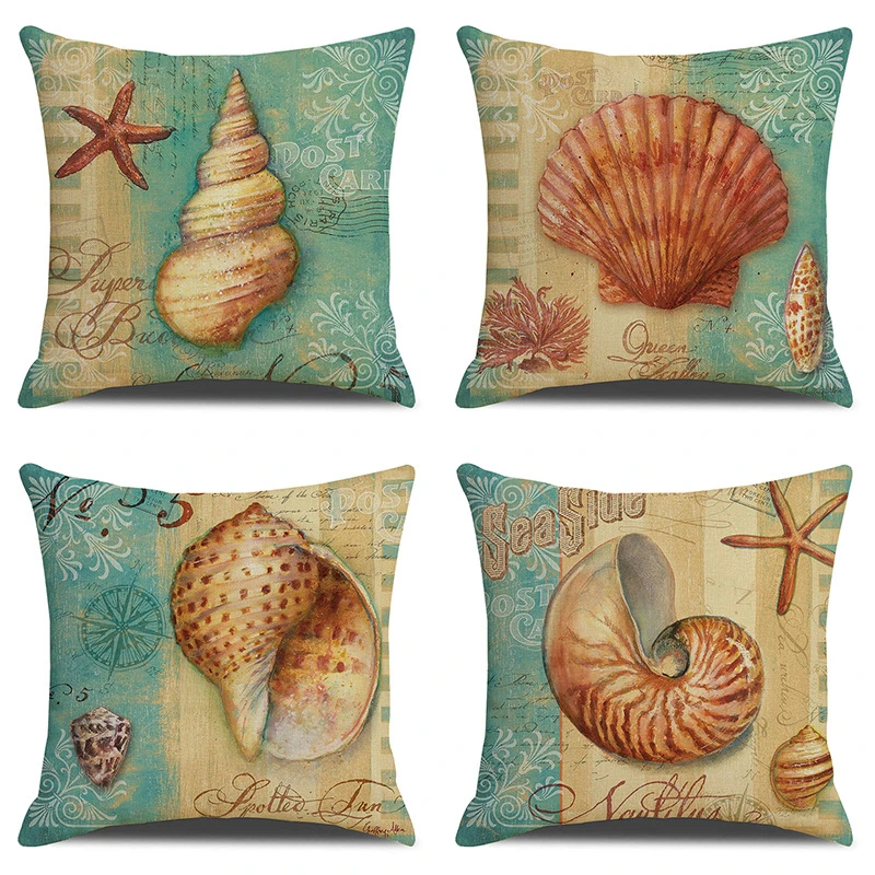 Modern Ocean Design Cushion Cover, Animal Design Printing Linen Look Cushion Cover