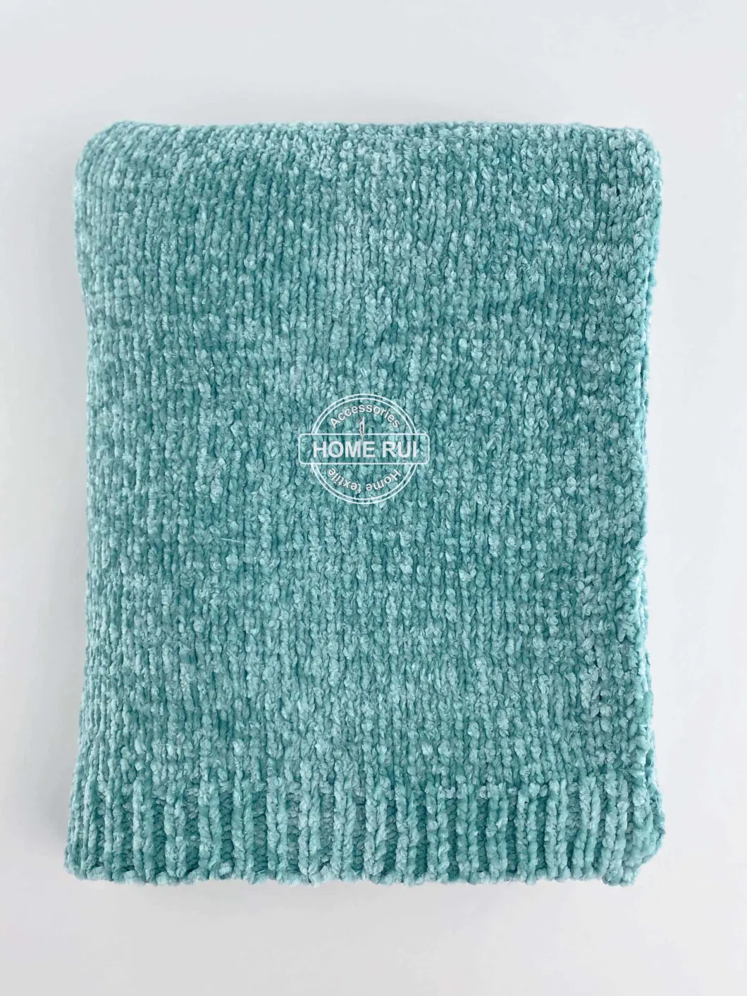 Home Outdoor Travel Bed Sofa Car Soft Warm Blue Chenille Knitted Striped Structure Texture Solid Plain Throw Blanket Cover