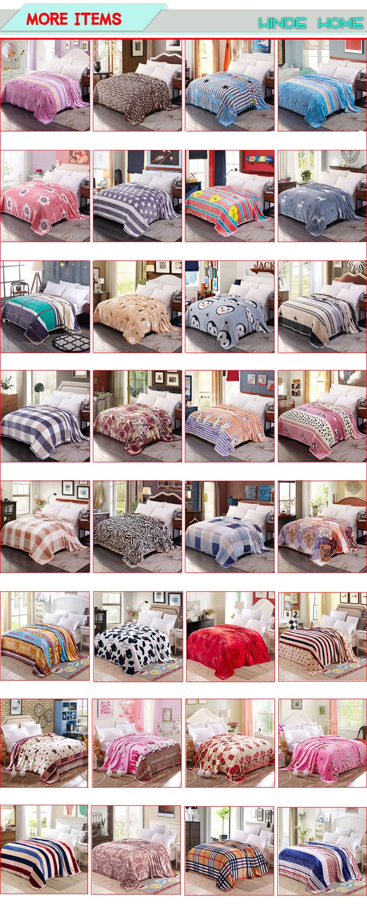 100% Polyester Decorative Floral Printed Flannel Throw Blankets