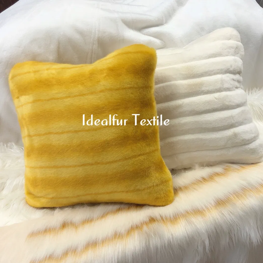 Yellow Strip Printing Soft Faux Fur Pillow/Fur Cushion Cover