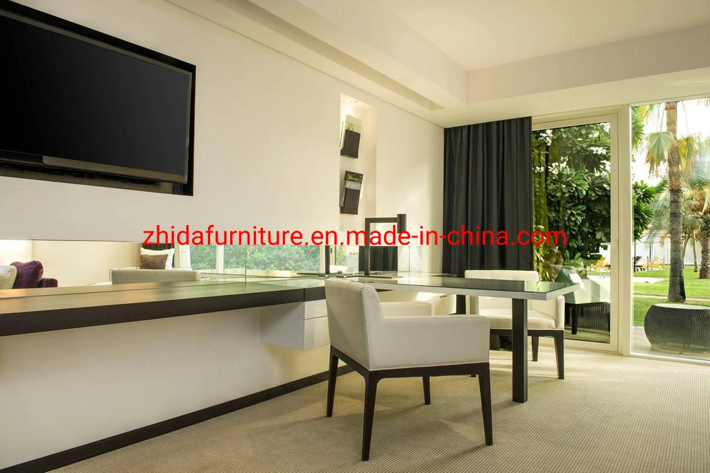 Zhida Modern Design Hotel Apartment Furniture Supplier Vacation Villa Bedroom Set King Size Bed with Fabric Leisure Chair