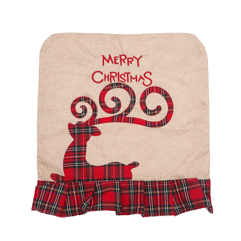 Christmas Burlap Embroidery Old Man Snowman Lace Chair Back Cover Decoration