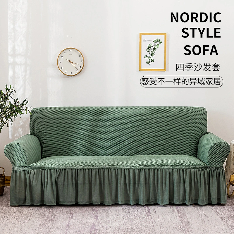 Home Sofa Throw Cover 3 Cushion Couch Geometrical Non Slip Couch Sofa Covers with Skirt