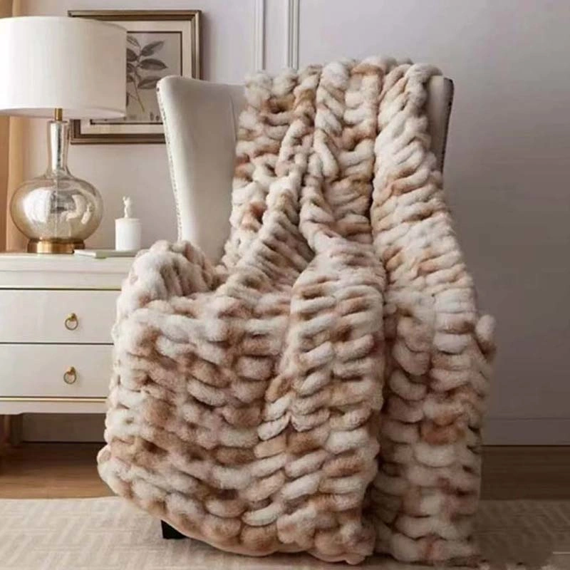 Polyester /Spandex Luxury Warmly Tie-Dyed Mink Fur Throws Fake Rabbit Fur Blanket