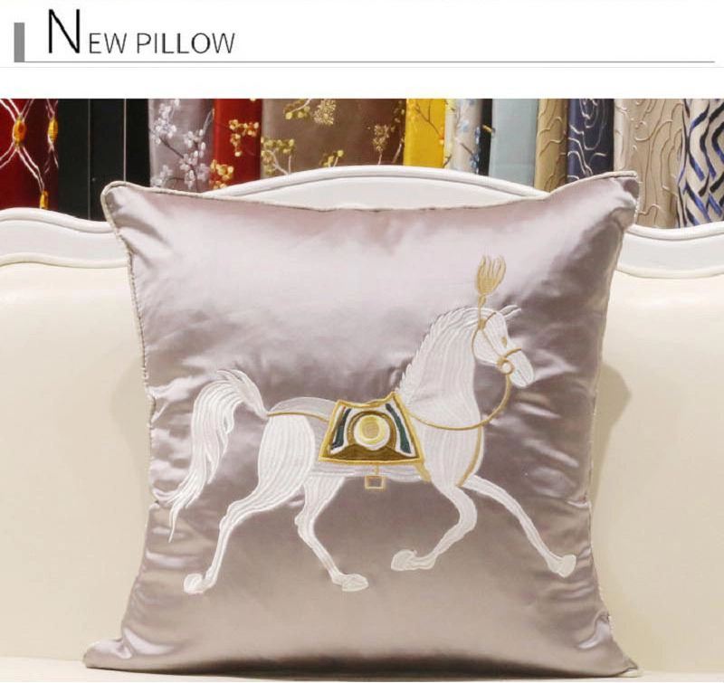 Hotel Supply Sofa Embroidery Horse Light Blue Decorate Throw Pillow Covers