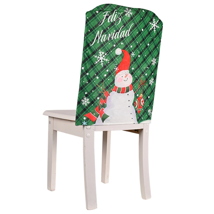 New Red and Green Snowflake with Snowman and Santa Claus Christmas Back Chair Cover