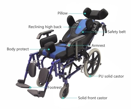 2023 Folding Pediatric Wheelchair for Cp Children with All Terrain Capability