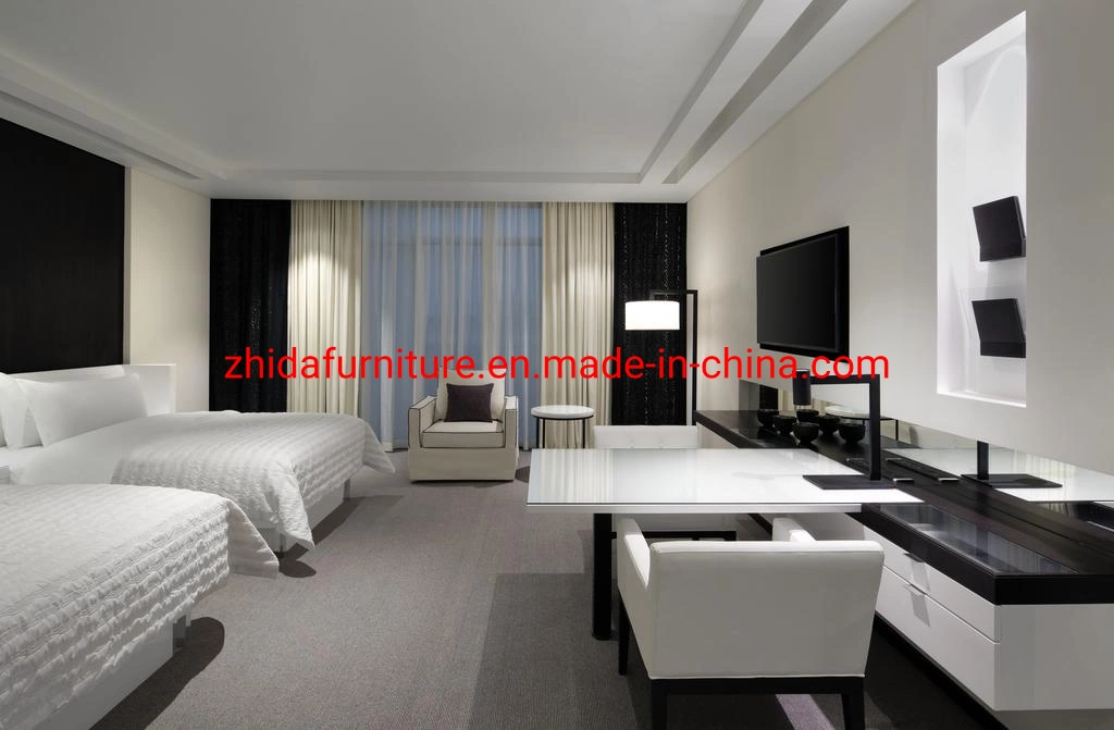 Zhida Modern Design Hotel Apartment Furniture Supplier Vacation Villa Bedroom Set King Size Bed with Fabric Leisure Chair