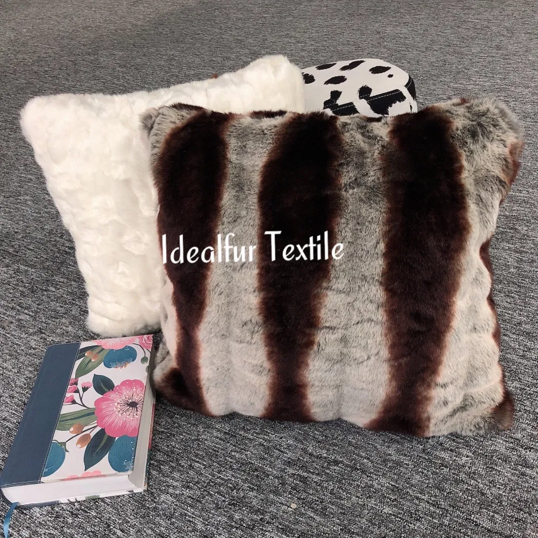 Strip Printing Soft Faux Fur Pillow/Fur Cushion Cover