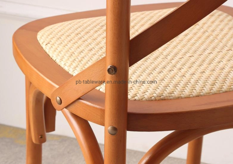 Wedding and Event Solid Wood Rattan Padded Seat Cross Back Chair X Chair Rentals