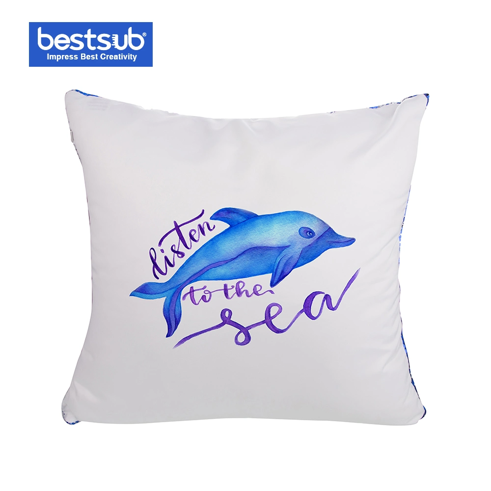 Sublimation Flip Sequin Pillow Cover (Dark Blue w/ White, 40*40cm)