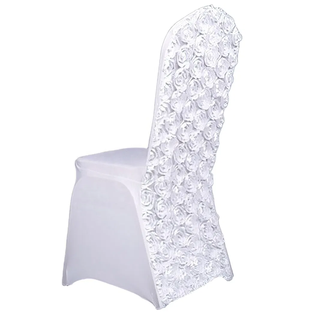 Luxury Rosette Flower Universal Ivory Spandex Chair Cover Seat Covers for Wedding Banquet Chair