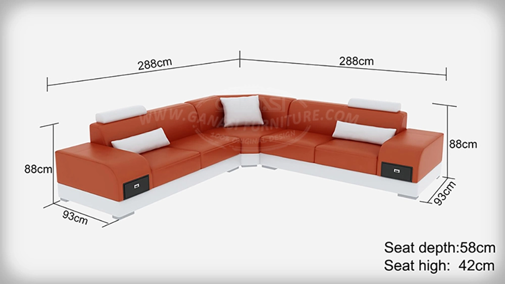 Hardwood Frame L-Shape Small Space Sectional Corner Sofa with Drawer