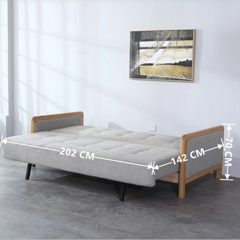 Solid Oak Sliding Sofa Bed Removable and Washable Fabric Bed Sofa 0069