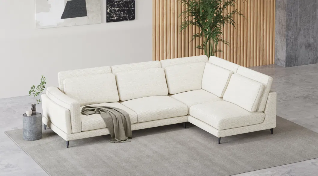 111.02&quot; Sectional Sofa with L-Shaped Sofa Linen Fabric, Removable and Washable, Beige