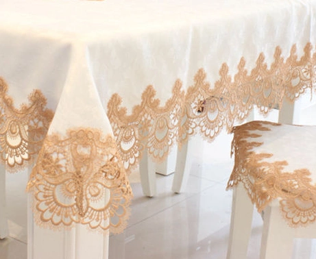 100% Polyester Luxury Lace Tablecloth Rectangular Jacquard Dining Wedding Party Tablecloths and Chair Cover Sets