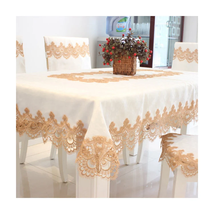 100% Polyester Luxury Lace Tablecloth Rectangular Jacquard Dining Wedding Party Tablecloths and Chair Cover Sets