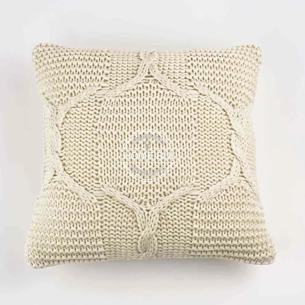 Hometextile Bedding Beige Cable Knit Decorative Throw Pillow Cover Sweater Square Warm for Couch Bed Home Living Room Sofa Accent Decor Cushion