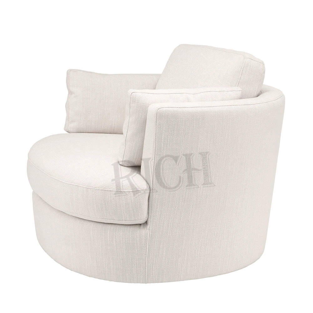 White Round Fabric Tub Chair Living Room Leisure Sofa Reading Chair